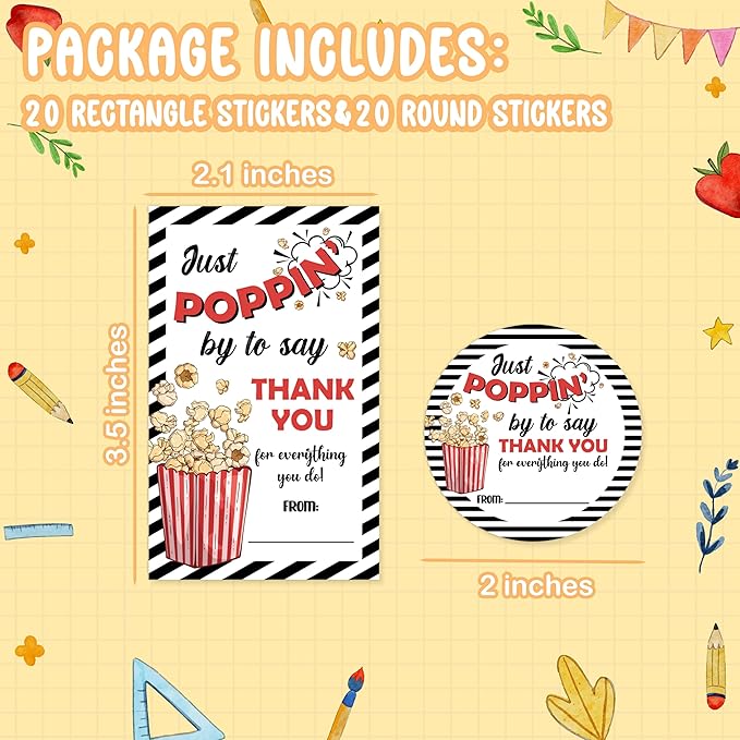 Teacher Appreciation Gift Tags, 40 Pcs Thank You Tags, Poppin Stickers for Presents Wrapping Envelope Seals Lables Boxes Cards Party Favor Decorations A02