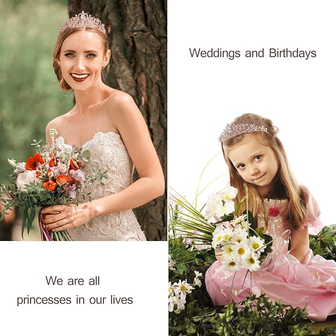 Rose Gold Tiara Crown for Women - Happy Birthday Flower Crown Sash, Party Favors Supplies, Cake Toppers, Gifts for Women, Halloween Cosplay