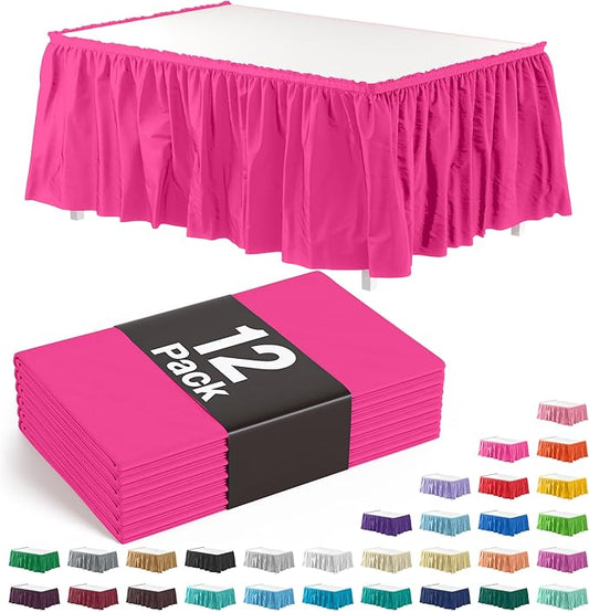 Exquisite Ruffle Table Skirt Cerise 12 Pack 14 Ft Long Table Skirts for Rectangle Tables 6ft Plus or Round Tables Skirts with Adhesive Strip for Gender Reveal Decor & Happy Birthday Parties