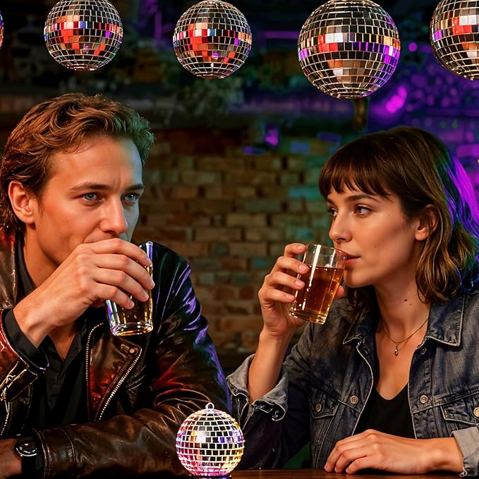 50 Pcs Disco Ball Decor Mirror Silver Disco Balls Hanging Ornaments Mini Disco Cake Topper for Home Wedding Birthday Dance Music 70s Themed Party Christmas Tree Ornaments (1.2'',2'',3.2'',4'')