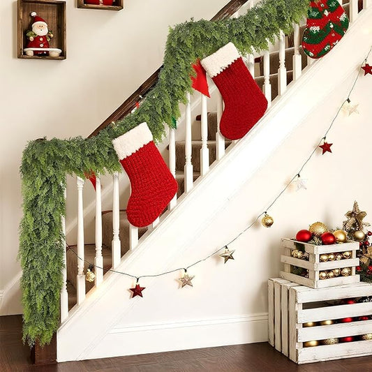 Real Touch Christmas Cedar Garland -16ft Artificial Garlands Faux Cedar Fake Pine Needles Garland for Fireplace,Table,Window,Stairs,Mante,Holiday Indoor Outdoor Xmas Decor(1PCS)