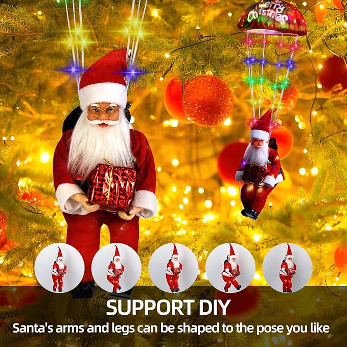 Christmas Decorations Santa Claus Lights,LED Parachute Lights,3AA Battery Box Christmas Decor Window Lights Outdoor, Hanging Xmas Lights, Holiday Indoor Porch Garden Party (Colorful LED)