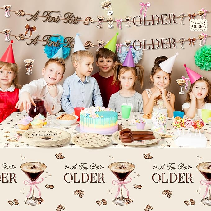 Martini Bow Party Decoration - Serves 24 -112Pcs A Tini Bit Older Party Supplies, Espresso Martini Cocktail Coffee Disposable Plate Napkin Fork Tablecloth Banner Card, for Bar Birthday Wedding