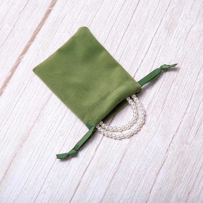12pcs Moss Green Velvet Drawstring Bags 3x4 inches Small Velvet Cloth Gift Bags Jewelry Pouches for Bracelet Storage Wedding Party Favor Christmas
