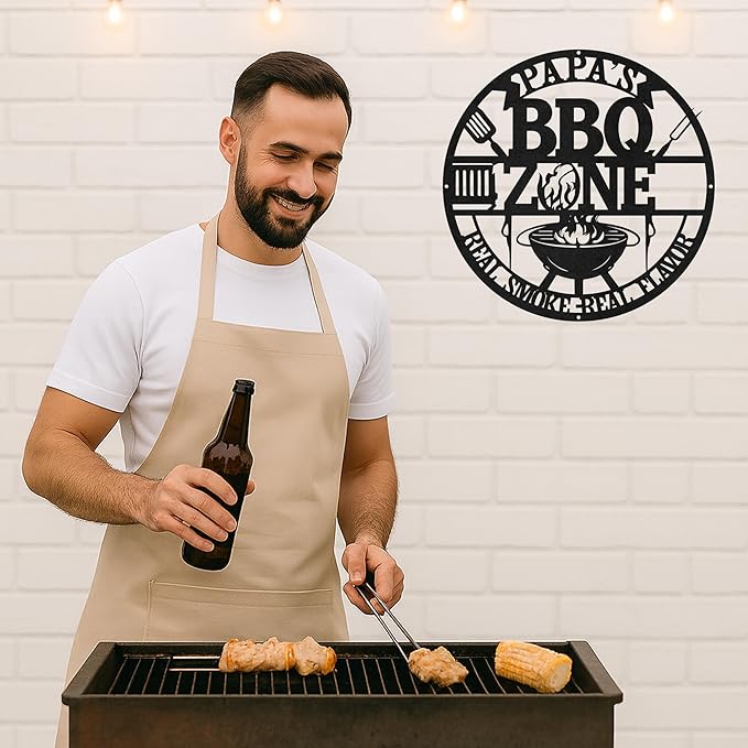 Custom BBQ Metal Sign Personalized Grill Name Wall Art for Outdoor Kitchen Patio Backyard Decor Fathers Gift for Dad Grandpa Husband Barbecue Smoker Area Sign, Grilling Lover Gifts 27