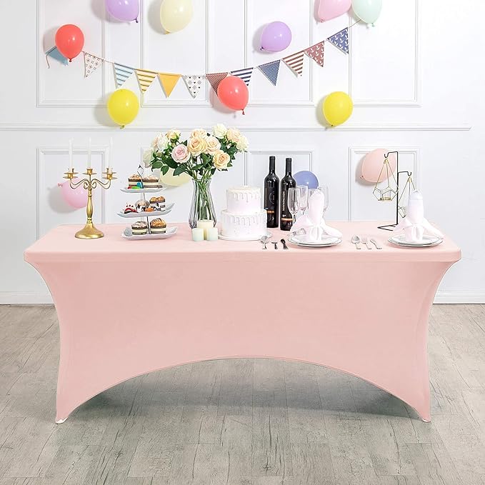 FORLIFE 4Pack Spandex Table Covers，Fitted Tablecloth for Rectangular Tables, Stretch Patio Table Covers, Universal Spandex Table Cover for Wedding, Banquet, Party (6ft, BlushPink)