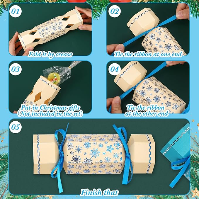 Xinnun 50 Packs Christmas Cracker Kit No Snap Xmas Party Table Favors Snowflake Reindeer DIY Christmas Party Cracker Candy Boxes for Holiday Dinner Decoration Gift (Winter Style)