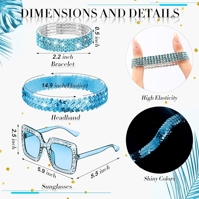 Sasylvia 5 Pcs 70s Disco Accessories Halloween Women Costume Jewelry Sequin Scarf Earrings Sunglasses Bracelet Headband