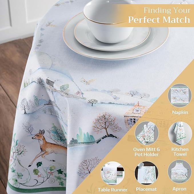 Maison d' Hermine Table Cloth Round Table 100% Cotton 63 Inches Fall Tablecloth Reusable Everyday Use for Thanksgiving Christmas Decorations Dining Farmhouse Party (Snowy World)