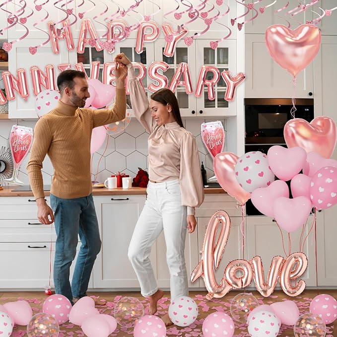 Bonropin Pink Valentine's Day & Anniversary Decorations: 36 Latex Balloons, 1 Glass Balloon, 1000 Rose Petals, Glue & More