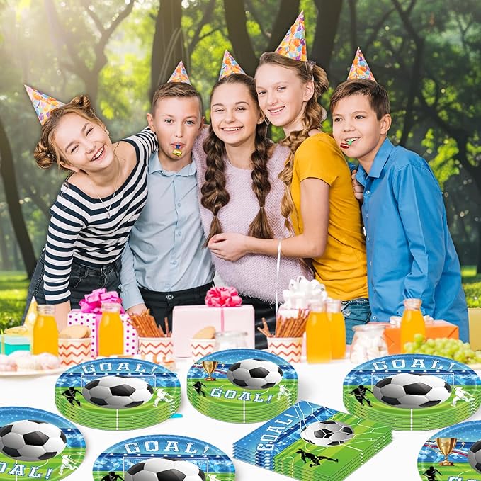 Soccer Party Supplies Set, 140 Pieces for 20 Guests, Tableware and Decorations with Plates, Napkins, Cups, sports Theme Birthday Party Pack