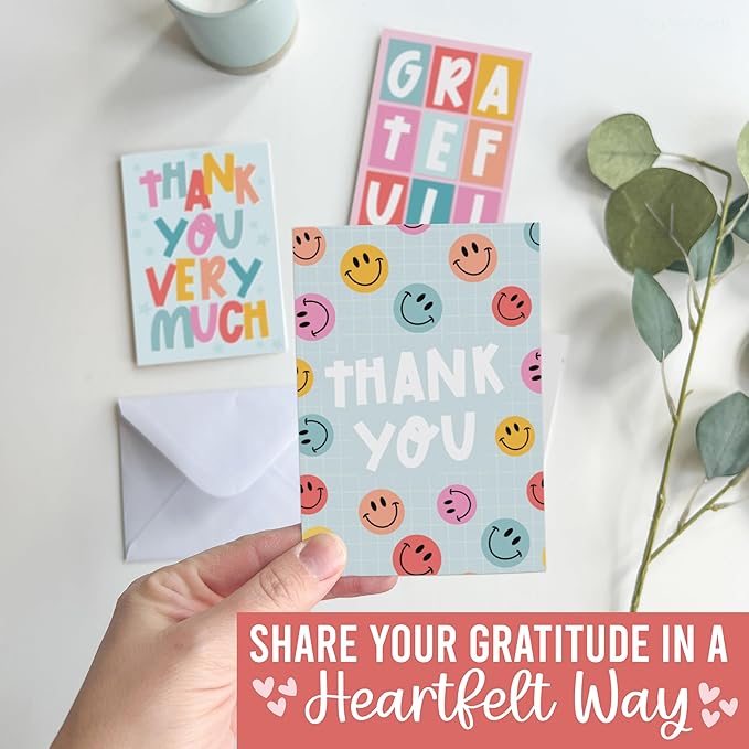 Hadley Designs Bulk Thank You Cards with Envelopes - 54 Kids Thank You Cards For Teachers, Cute Thanks Blank Cards and Envelopes, Fun Appreciation Note Card for Birthday, Baby Shower & Small Business