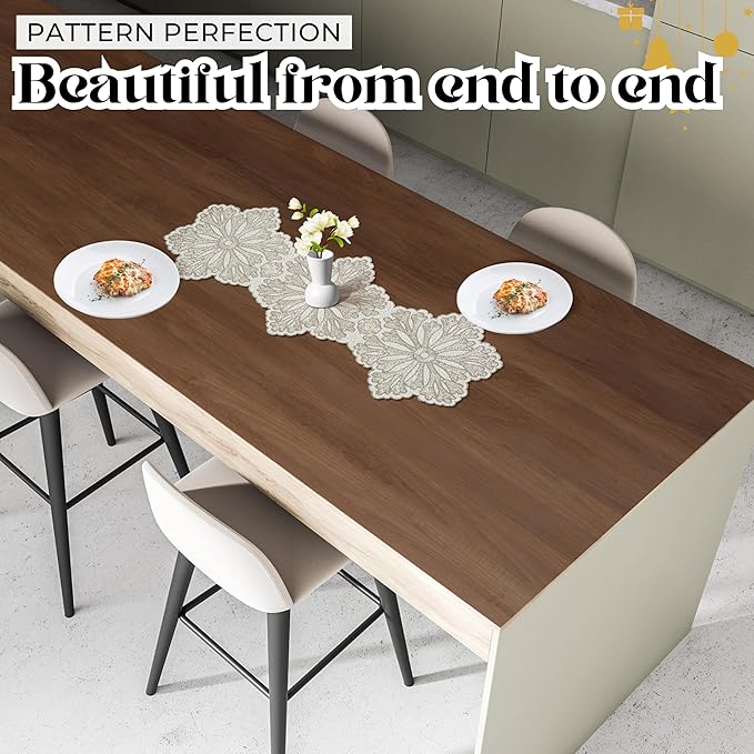 Beaded Table Runner - Elegant & Versatile Dining & Kitchen Linen for Home Decor, Weddings, Parties, Special Occasions, Modern Table Decoration & Luxury Festive Accessory White Silver - CLEENTABLE