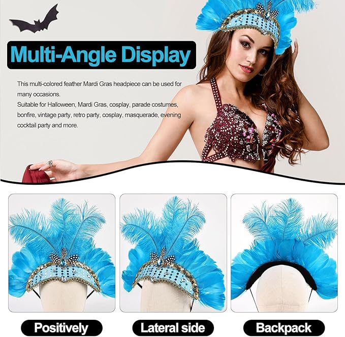 Women's Carnival Feather Headpieces Sequin Headdress for Wedding Masquerade Party Cosplay Feather Headbands