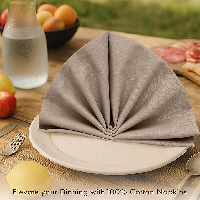 Ruvanti Premium Cloth Napkins Set of 12, 18x18 Inches, 100% Cotton, Washable, Soft & Absorbent, Perfect for Wedding, Christmas, Thanksgiving Dinners - Light Taupe