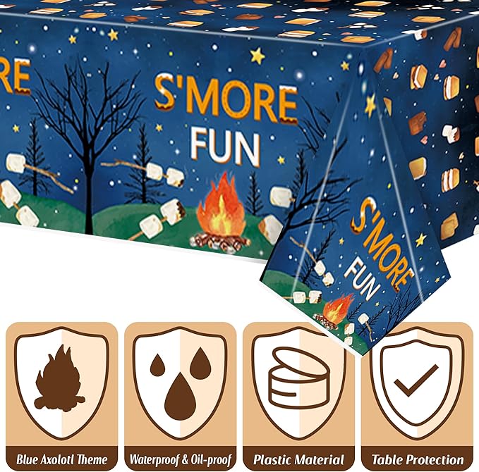 S’Mores Camping Party Decoration - Serves 24 - 112Pcs - S’More Love Fun Party Supplies, Campfire Disposable Plate Napkin Forks Tablecloth Banner Card, for Kid Camper Birthday Baby Shower