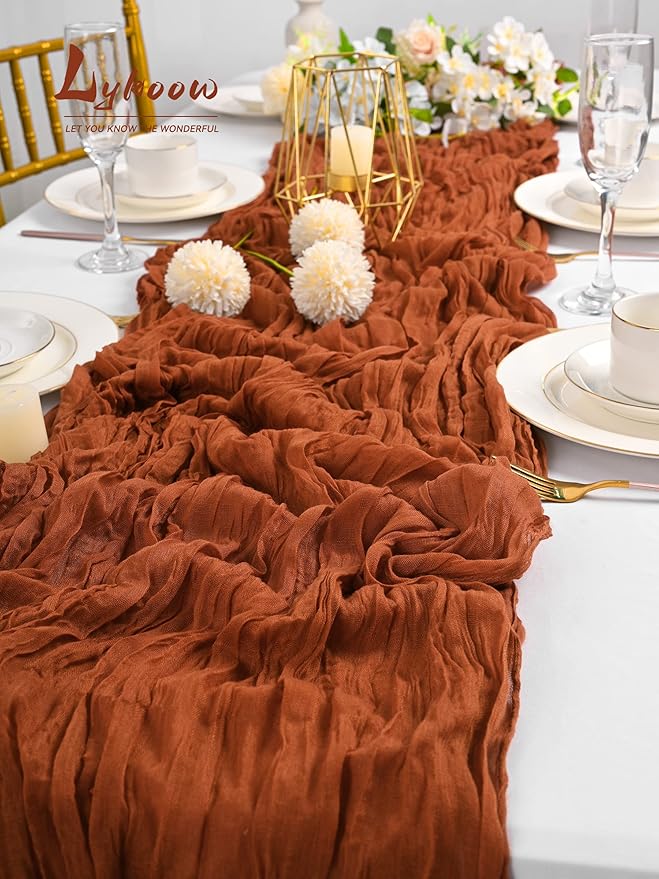 10 Packs Terracotta Cheesecloth Table Runner, 10Ft x 35" Rust Rustic Gauze Boho Wedding Table Runner Decoration, Wedding Table Decor Table Cloth for Wedding Party Bridal Shower Table