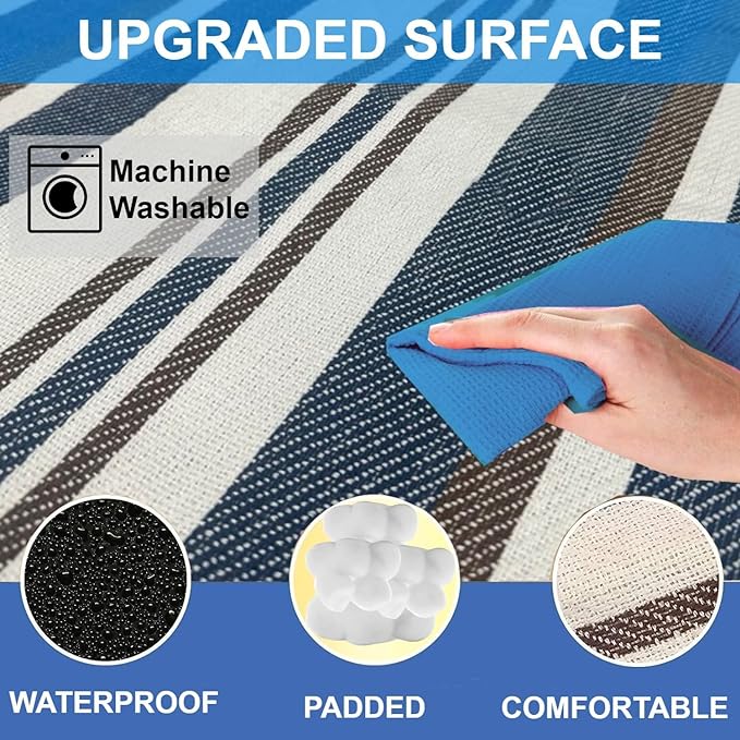 scuddles 60" x 60" Extra Large Outdoor Picnic Blanket – Waterproof, Foldable Travel Mat for Beach, Camping, Grass, Lawn, Park, Summers – Dual Layer, Soft Throw Rug Fits 4 Adults