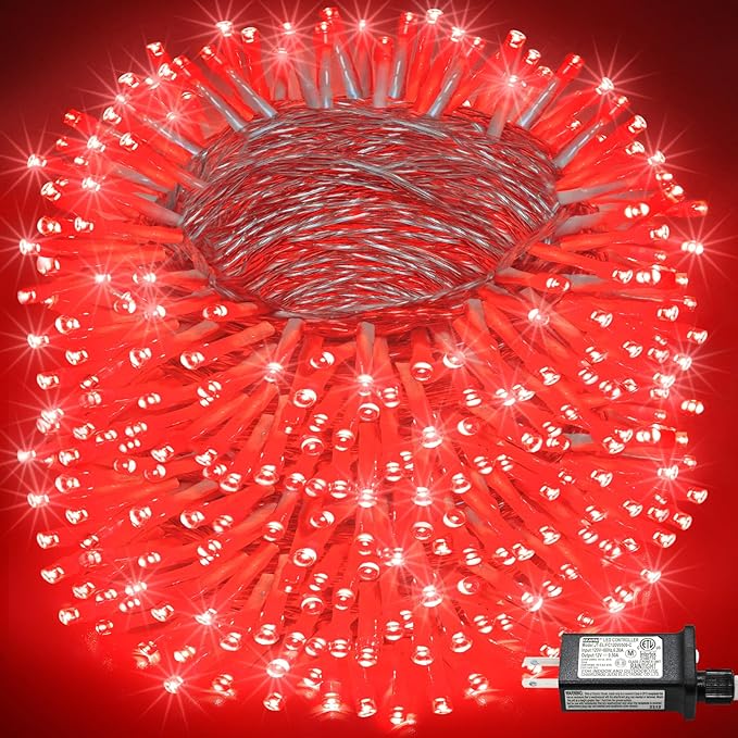 800 LED Christmas Lights Outdoor Indoor, String Lights for Outside with 8 Modes Waterproof, Plug in Twinkle Light Clear Wire for Bedroom Tree, Wedding, Garden, Party Decorations, Red