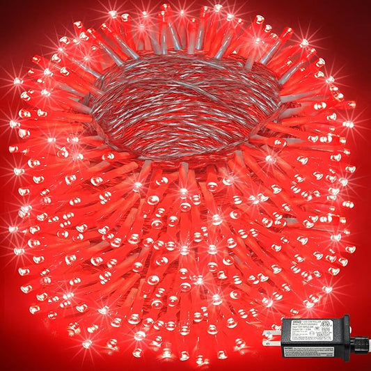 800 LED Christmas Lights Outdoor Indoor, String Lights for Outside with 8 Modes Waterproof, Plug in Twinkle Light Clear Wire for Bedroom Tree, Wedding, Garden, Party Decorations, Red