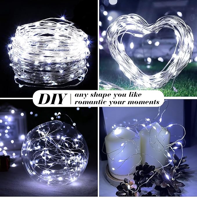 ZGWJ 8 Pack Fairy Lights Battery Operated, 7ft 20 Mini LED Fairy String Lights Silver Wire 3 Modes for DIY, Parties, Wedding, Bedroom, Halloween Christmas Decoration Silver White