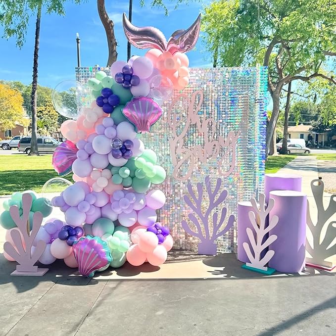 Mermaid Balloons,12 Inch Pastel Pink Purple Green Clear Metallic Balloons for Girls Mermaid Party Decorations Ocean Theme Birthday Baby Shower Party Decorations