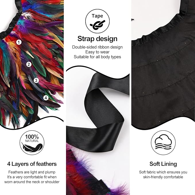 Gothic Natural Feather Shrug Feather Shawl Wrap Cape Victorian Collar for Halloween Cosplay Party Costume Accessories