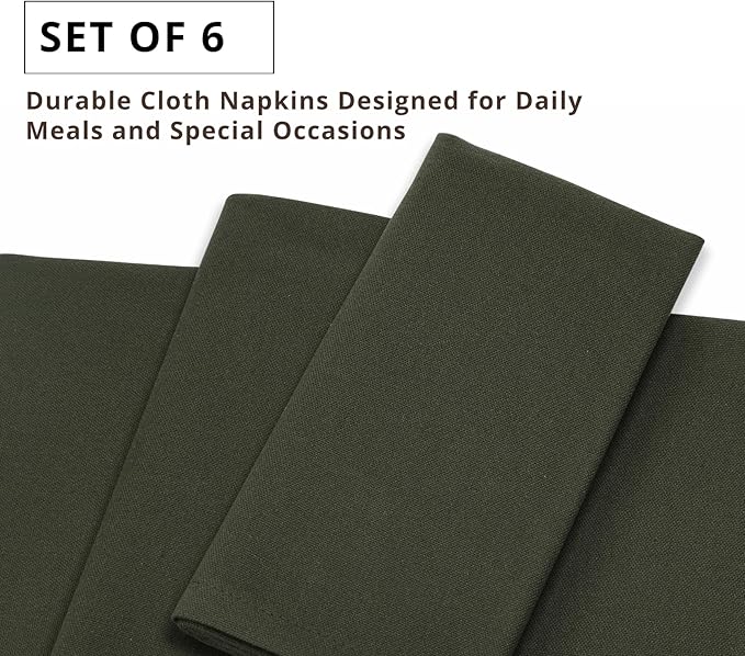 PurpleEssences Set of 6 Cloth Dinner Napkins 100% Cotton 18x18 Inch - Soft Durable Washable - Ideal for Farmhouse Party Christmas Holiday Winter - Perfect Everyday Use Table Linen - Olive Green
