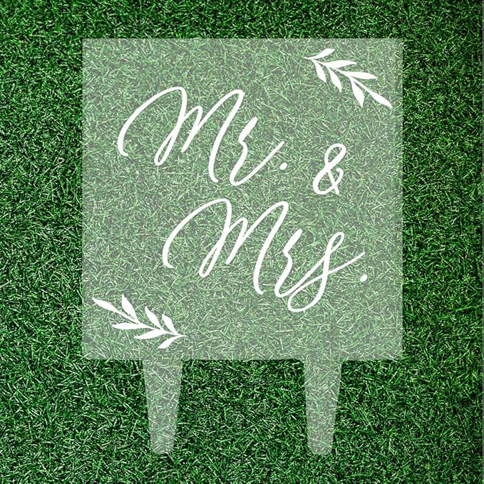 Andaz Press Modern Mr. & Mrs. Script Custom Wedding Cake Topper, Acrylic Square Couple Cake Topper