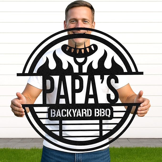 Custom BBQ Grill Metal Sign Personalized Name Wall Art for Outdoor Barbecue Patio Kitchen Backyard Decor Gift for Dad Husband Men Papa Grandpa Father Grilling Enthusiasts Family Lover Funny Gifts 66