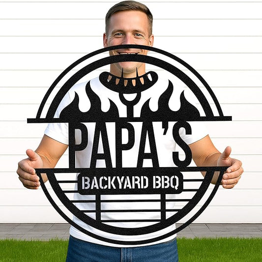 Custom BBQ Grill Metal Sign Personalized Name Wall Art for Outdoor Barbecue Patio Kitchen Backyard Decor Gift for Dad Husband Men Papa Grandpa Father Grilling Enthusiasts Family Lover Funny Gifts 66