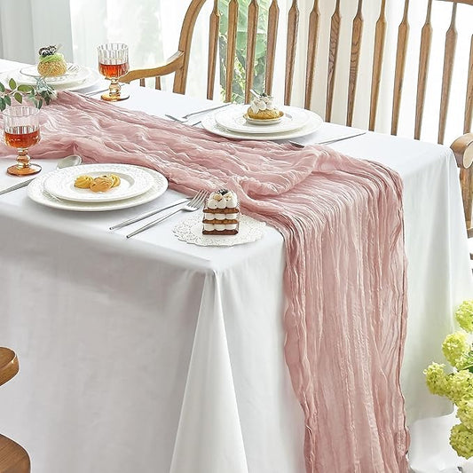 IVAPUPU 1 Pcs Cheesecloth Table Runner - 10ft Dusty Pink Boho Gauze Cheese Cloth Table Runners for Baby Shower Decoration Wedding Party Summer Garden Farmhouse