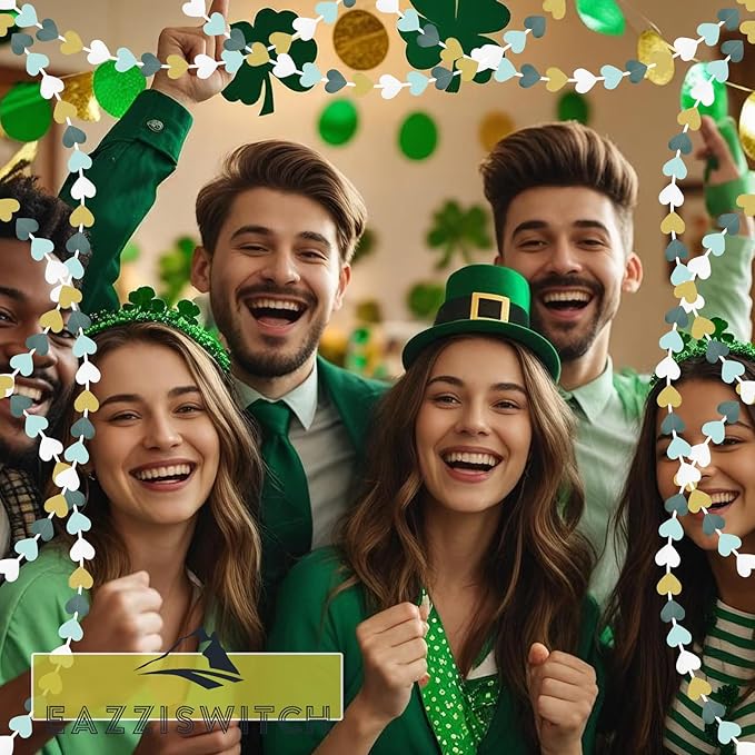 Green Bridal Shower Bachelorette Party Decorations: Gold Glitter Hearts Banner Garland Streamers Backdrop for Engagement Wedding Anniversary Birthday Christmas St Patricks Day Décor - 52 Ft