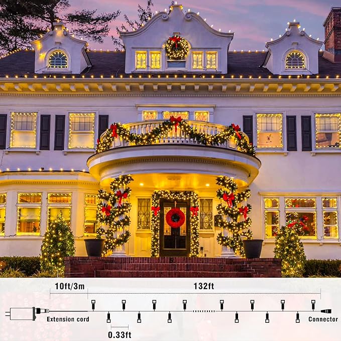 Christmas Lights Indoor, 132FT 400 LED Outdoor String Lights with 8 Modes Waterproof, Plug in Fairy Twinkle Lights Clear Wire for Bedroom Patio Window Garden Wedding Xmas Decorations