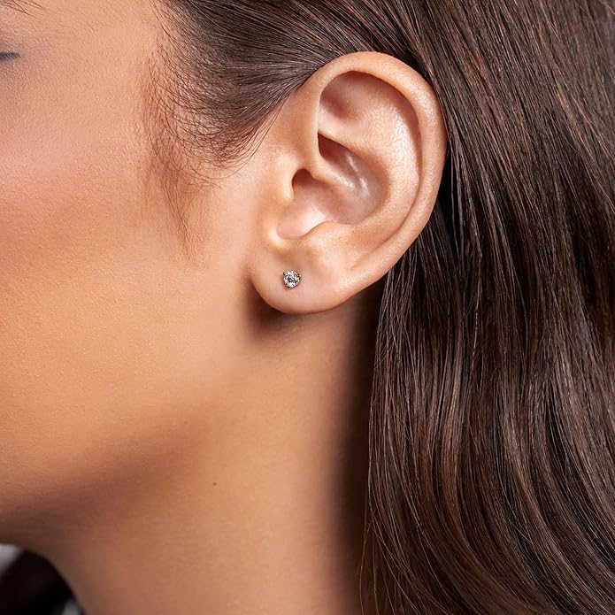 1/4 to 2 Carat Natural or Lab Grown Diamond Round Stud Earrings for Women in 14k White Gold (D-E to L-M, VVS1-VVS2 to SI2-I1, cttw) 3-Prong Martini Screw Back by Privosa Fine Jewelry