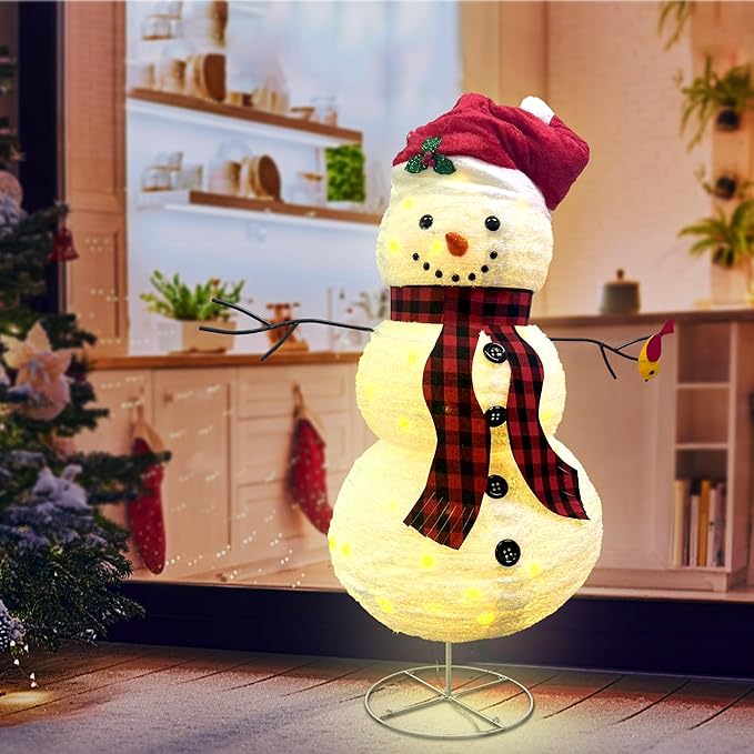 LED Lighted Christmas Snowman Outdoor: JALUNIVERSAL TRI 60 Inch Collapsible Snowman Decorations with 150 LED Lights Plug-in - for Holiday New Year Winter Garden Decor Xmas Home