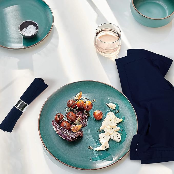 Palisa Cloth Dinner Napkins with Hemstitched Detailing & Mitered Corners Set of 12 (18x18 Inches) Navy - Cotton Reusable Dinner Napkins - Perfect for Weddings & Everyday Use