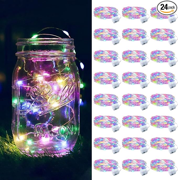 ZGWJ 24 Pack Fairy Lights Battery Operated, 7ft 20 Mini LED Fairy String Lights Silver Wire 3 Modes for DIY, Parties, Wedding, Bedroom, Halloween Christmas Decoration Multicolor