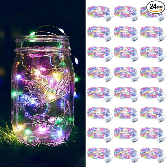 ZGWJ 24 Pack Fairy Lights Battery Operated, 7ft 20 Mini LED Fairy String Lights Silver Wire 3 Modes for DIY, Parties, Wedding, Bedroom, Halloween Christmas Decoration Multicolor
