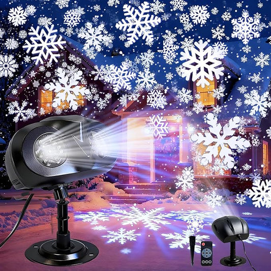 Christmas Projector Lights Outdoor, Snowflake Projector with Remote Control, IP65 Waterproof LED Snowflake Projection Lights for Christmas Decorations Garden Holiday Parties New Year