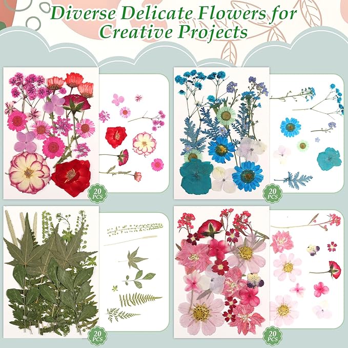 500 PCS Dried Flowers Butterfly Stickers for Crafts Real Natural Pressed Flowers Dry Leaves Kit for DIY Making Crafts Resin Soap Candle Scrapbook Supplies Card Making Jewelry