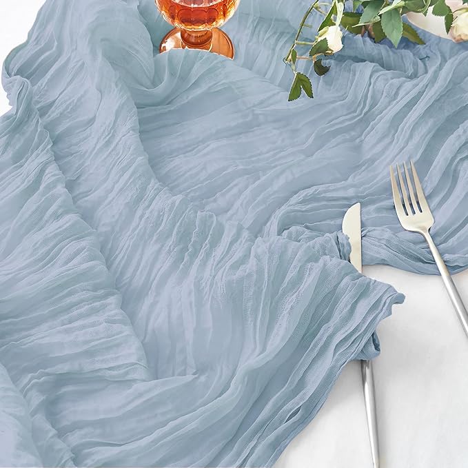 IVAPUPU 1 Pcs Cheesecloth Table Runner - 10ft Dusty Blue Boho Gauze Cheese Cloth Table Runners for Baby Shower Decoration Wedding Party Summer Garden Farmhouse