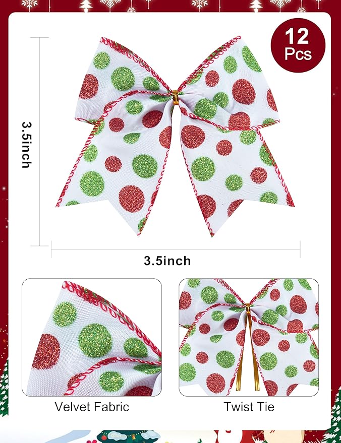 SIMISI RIBBON Christmas Tree Bows Wreaths Graland Xmas Party Decorations Red Green Polka Dot Ornaments (6 * 6 Inches, 12 Pcs)