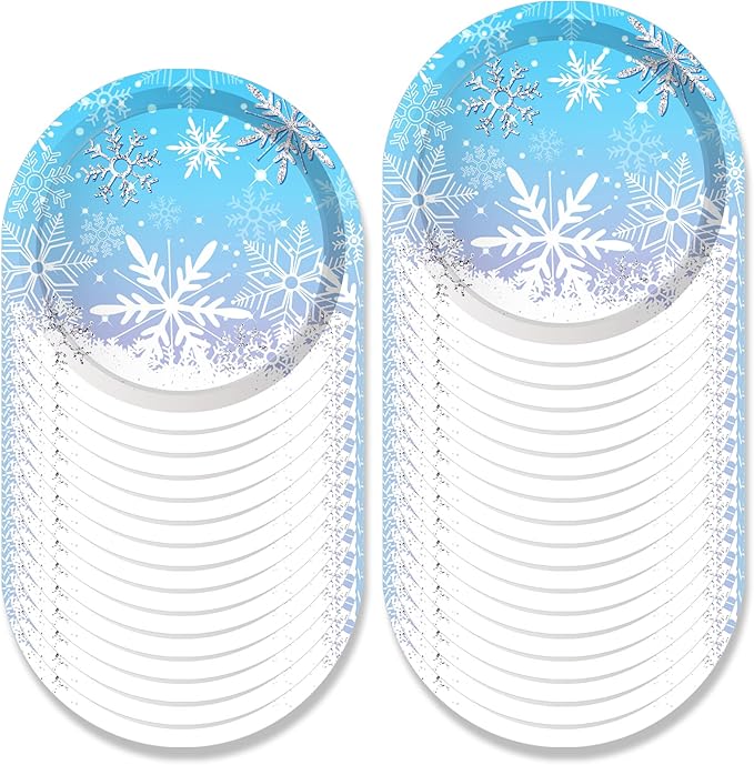 Snowflake Party Decorations,Winter,Christmas Include Blue Snow Party Plates, Dessert Plates,cups, Napkins (88pcs )