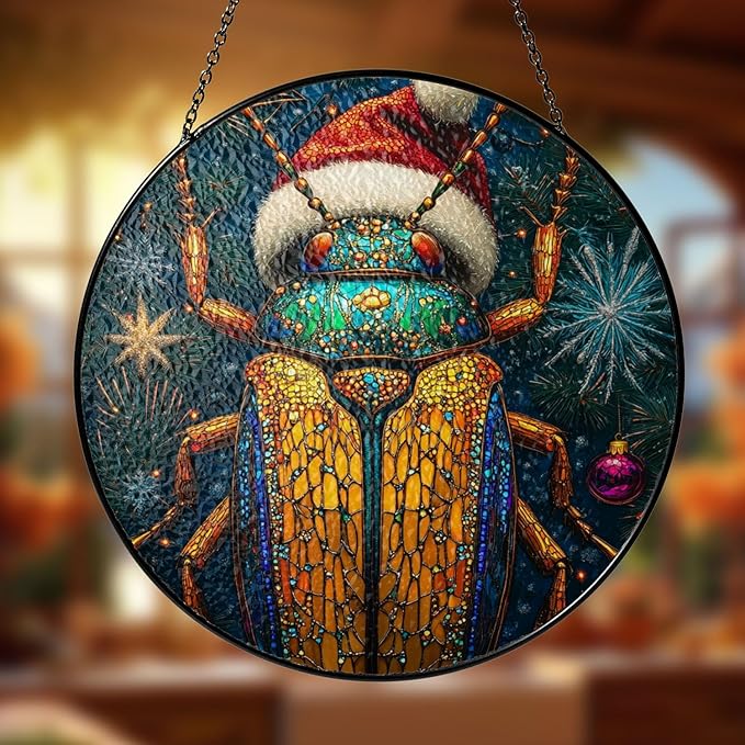 Desert Beetle Stained Glass Window Hanging Decor - Desert Beetle Christmas Hanging Ornament - Desert Beetle Christmas Decor - Wall Art Home Decoration for Indoor Outdoor - Gift for Women, Mom, Grandma