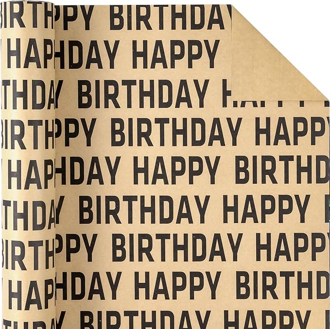 WRAPAHOLIC 30 Inch Jumbo Birthday Wrapping Paper Roll - 30 Inch x 33 Feet - Black Happy Birthday Wrapping Paper for Men Women Party Celebration