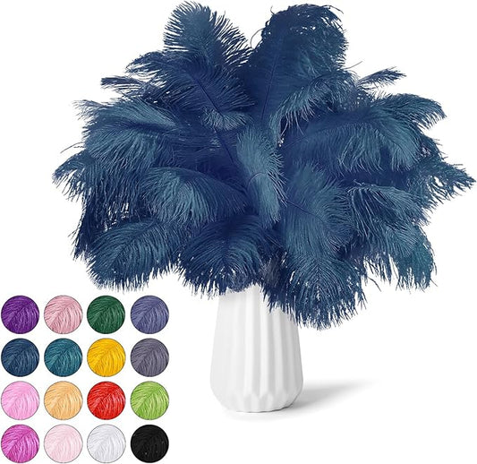 NEWONG 30pcs Navy Blue Ostrich Feathers Natural Bulk 8-10inch(20-25cm) Vase Craft Wedding Home Party Centerpieces Christmas Day Decoration