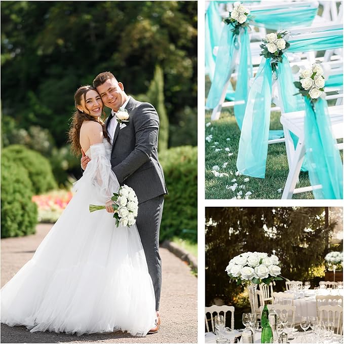 Bulk Artificial Flowers 50 PCS, Fake Velvet Silk White Roses with Long Stems Realistic Bouquet for Wedding Centerpieces, Faux Arrangement for Home Table Decor