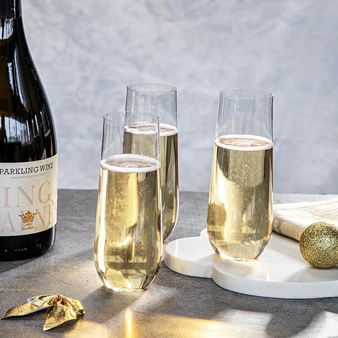 SUT 24PCS Stemless Plastic Champagne Flutes - 9oz plastic champagne glasses disposable, disposable champagne glasses, mimosa glasses plastic for Wedding Parties & Shower