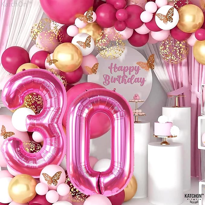 Katchon, Hot Pink 30 Balloon Numbers - Huge, 40 Inch | Foil Balloon for 30th Birthday Decorations for Women, Girls | Pink 30 balloon For Happy Anniversary Decorations